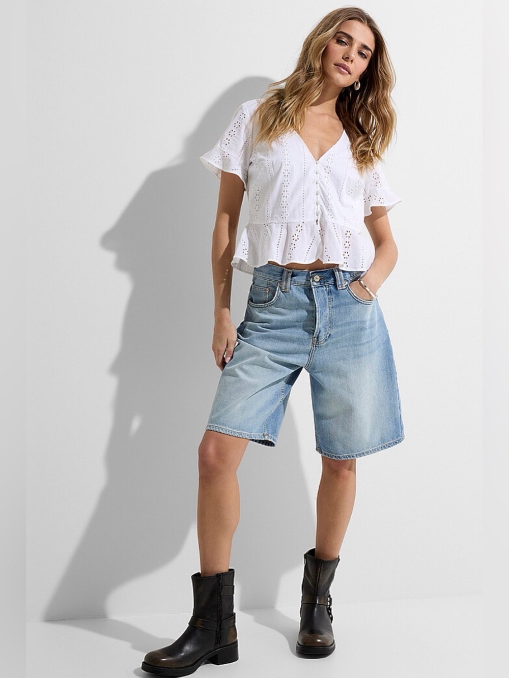 Free People Montana Bermuda Denim Shorts Women’s 24 NWT
